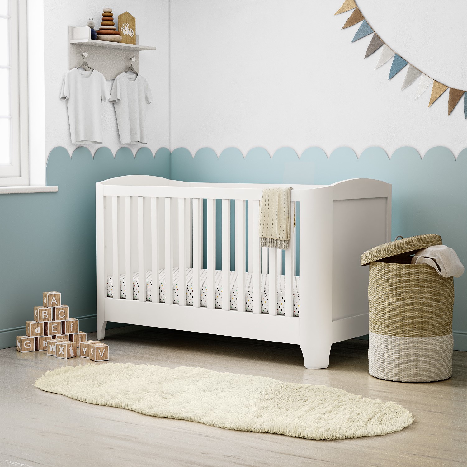 Read more about White pine nursery furniture 2-piece set with curved edges including cot bed and changing table shiloh